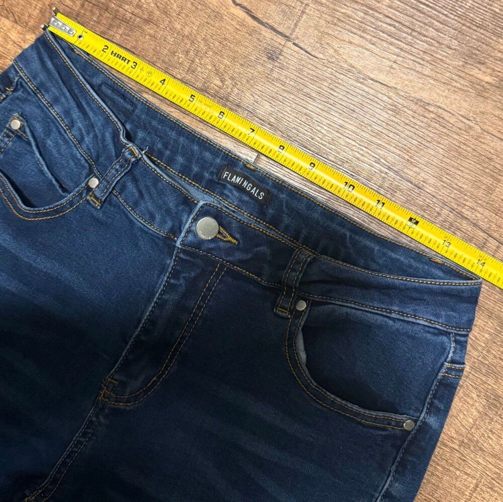Flamingals by Flamingo Flare Bootcut Western Dark Wash Denim Jeans M - Picture 3 of 6